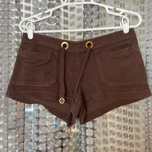 Brown Tory Burch Cotton Terry Cloth Shorts. Small. Gold hardware.